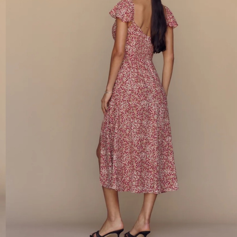 Reformation Red Floral Sweetheart Midi Dress - Picture 2 of 5
